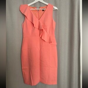 Ann Taylor Coral One-Shoulder Ruffle Sheath Dress